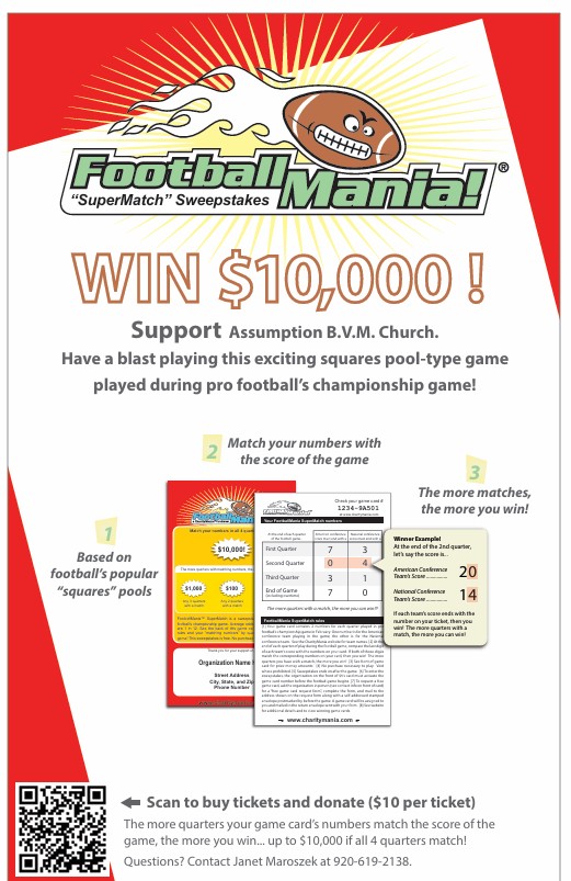 Football Mania Superbowl Tickets still available in parish office through February 5, 2026.