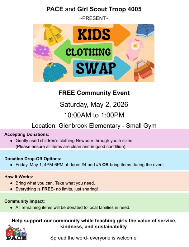 PACE/Girl Scout Troop # 4005 Kids Clothing Swap